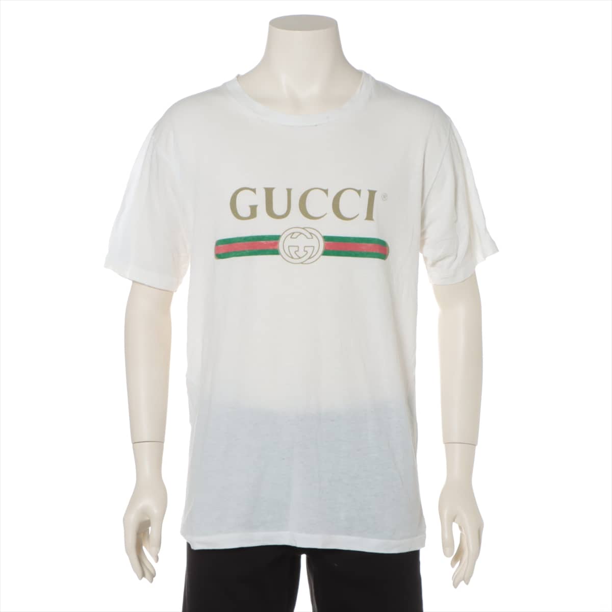 Gucci Vintage logo Cotton T-shirt XS Men's White  Damage processing flower embroidery 457095
