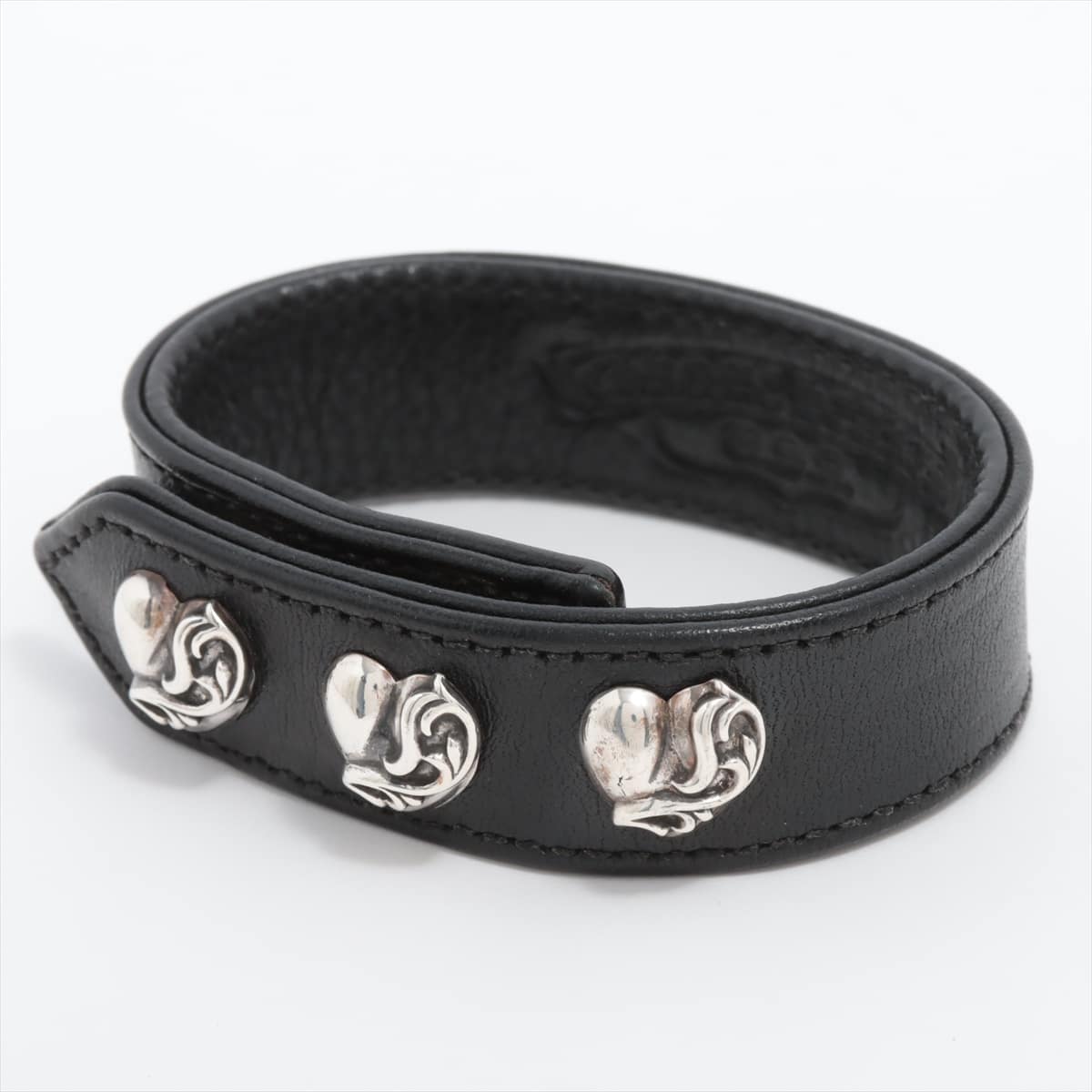Chrome Hearts 3button 2snap Bracelet Leather & 925 28.9g With invoice hearts