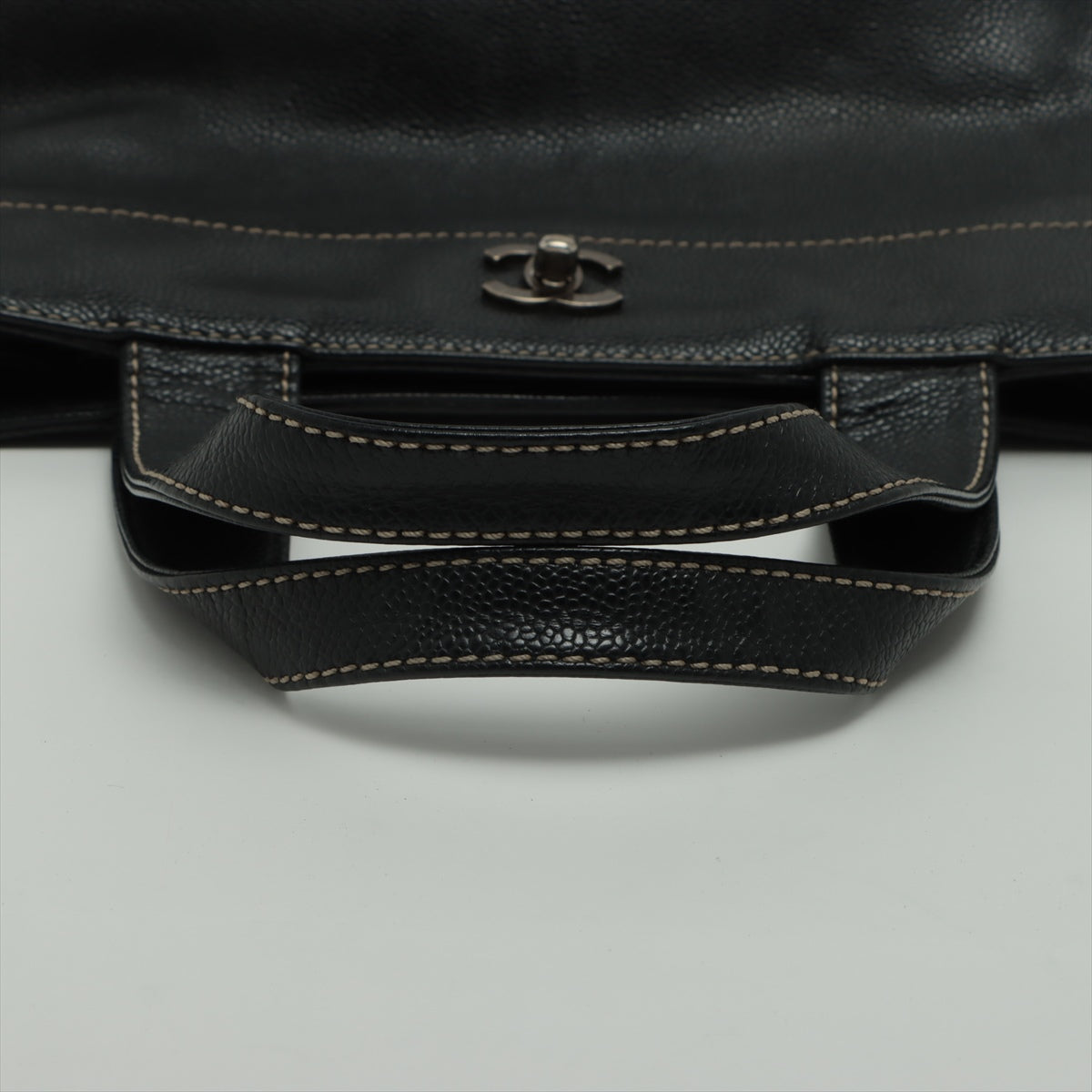 Chanel Coco Mark Caviarskin Hand bag Black Silver Metal fittings 7XXXXXX