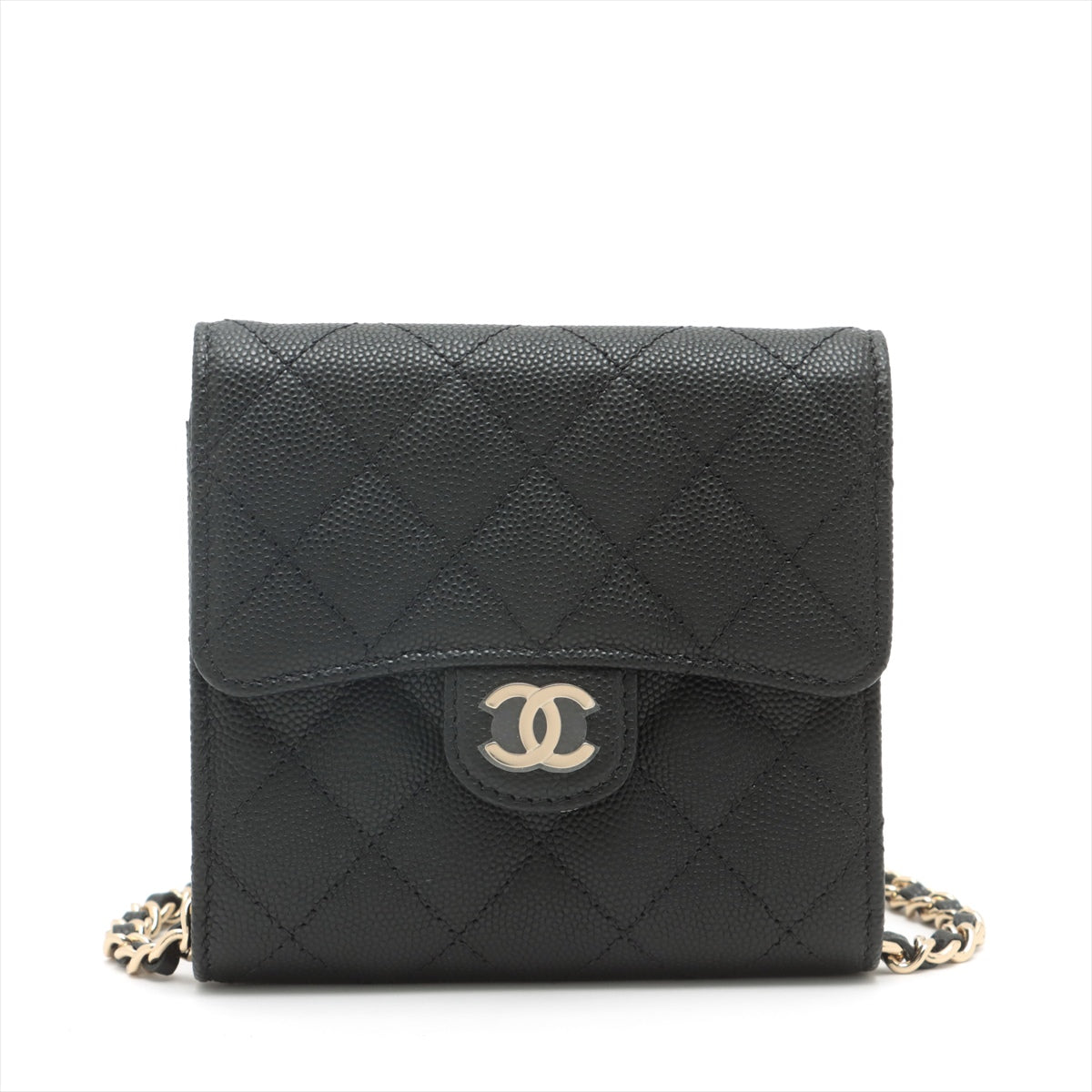 Chanel Matelasse Caviarskin Chain wallet Black Gold Metal fittings