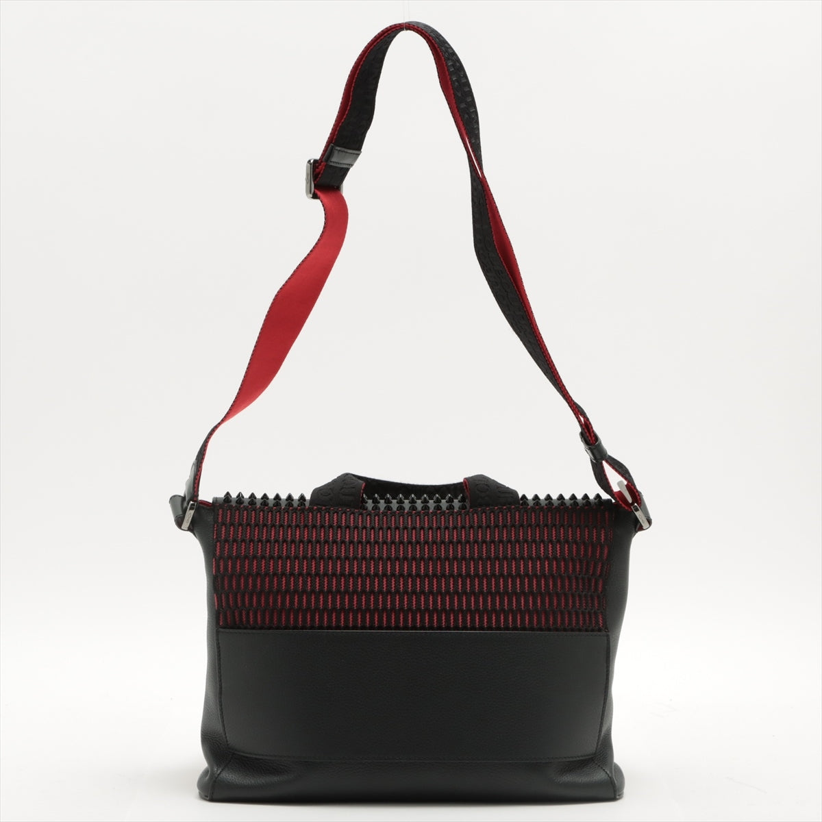 Christian Louboutin Spike Studs Leather Messenger Bag Red x Black