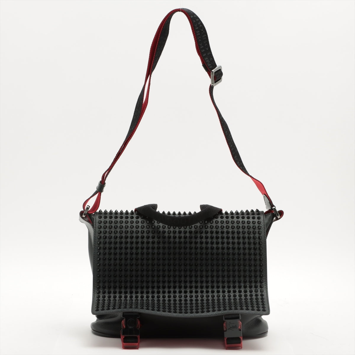 Christian Louboutin Spike Studs Leather Messenger Bag Red x Black