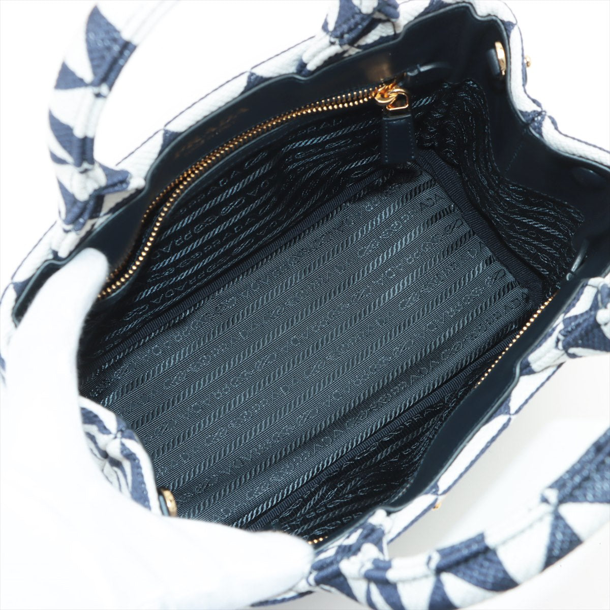 Prada Symbol Jacquard 2way handbag White x navy 1BG462
