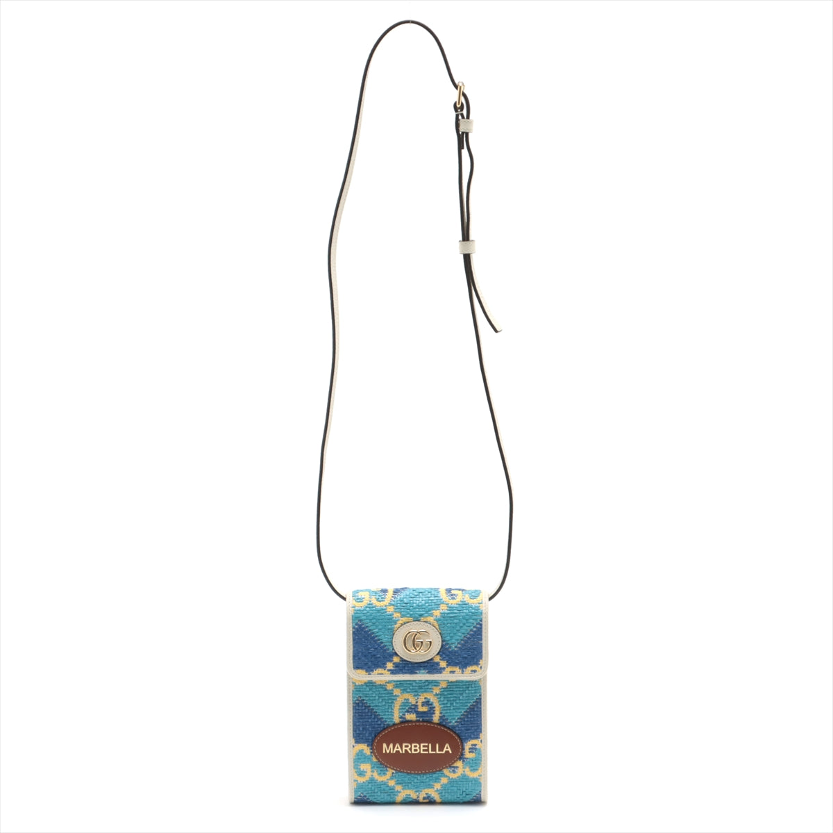 Gucci Jumbo GG Straw & leather Shoulder bag Blue 704479
