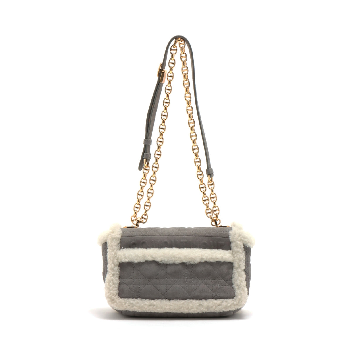 Christian Dior Caro Mouton Chain shoulder bag Gray x white