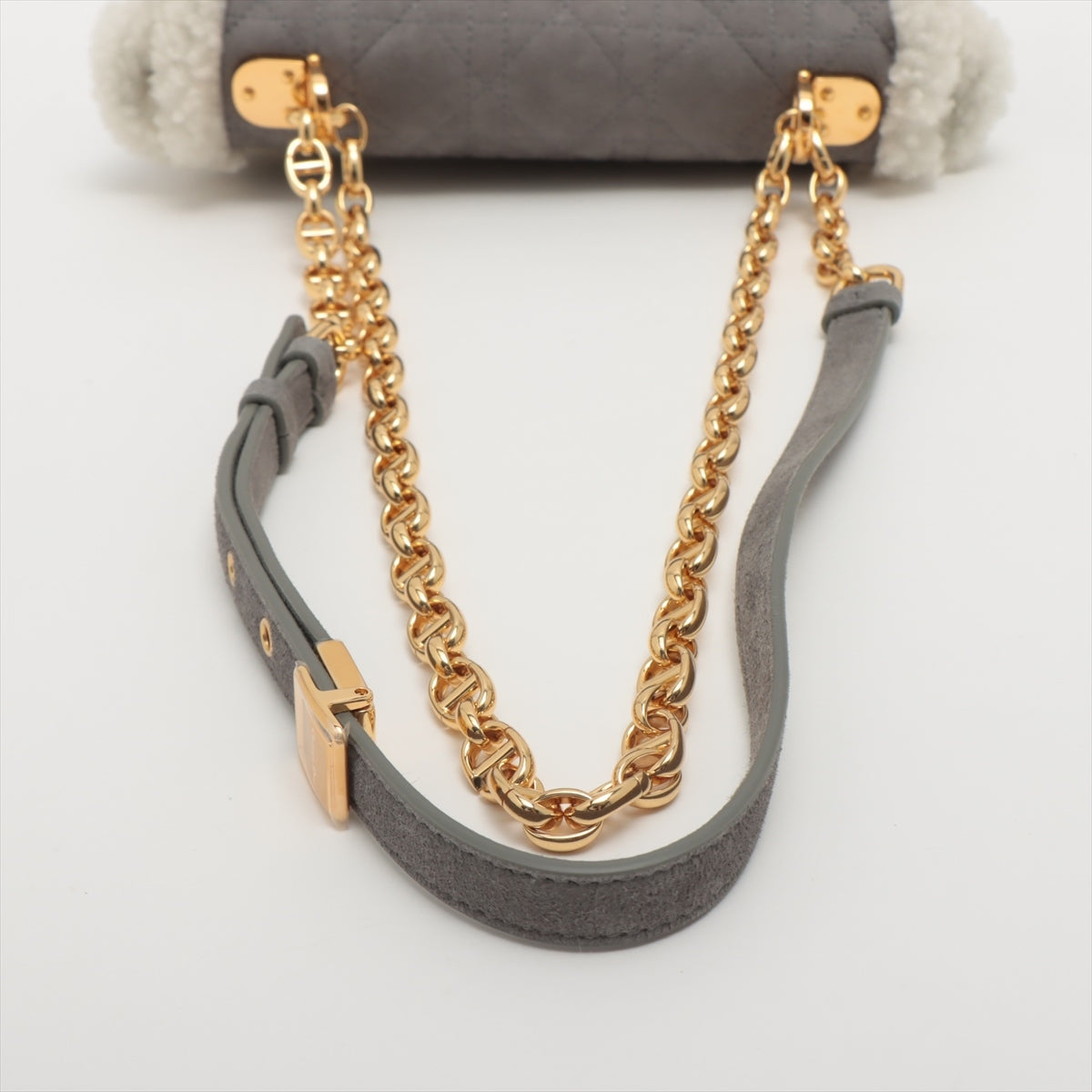 Christian Dior Caro Mouton Chain shoulder bag Gray x white