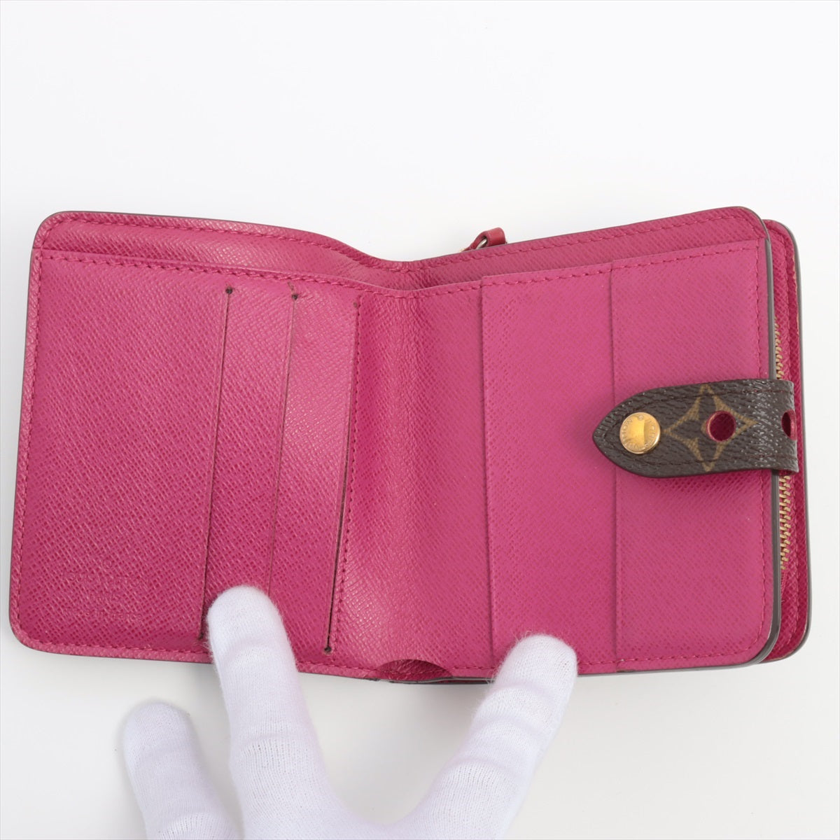 Louis Vuitton Monogram Perfo Compact Zip M95188 Fuschia Wallet Broke card rims