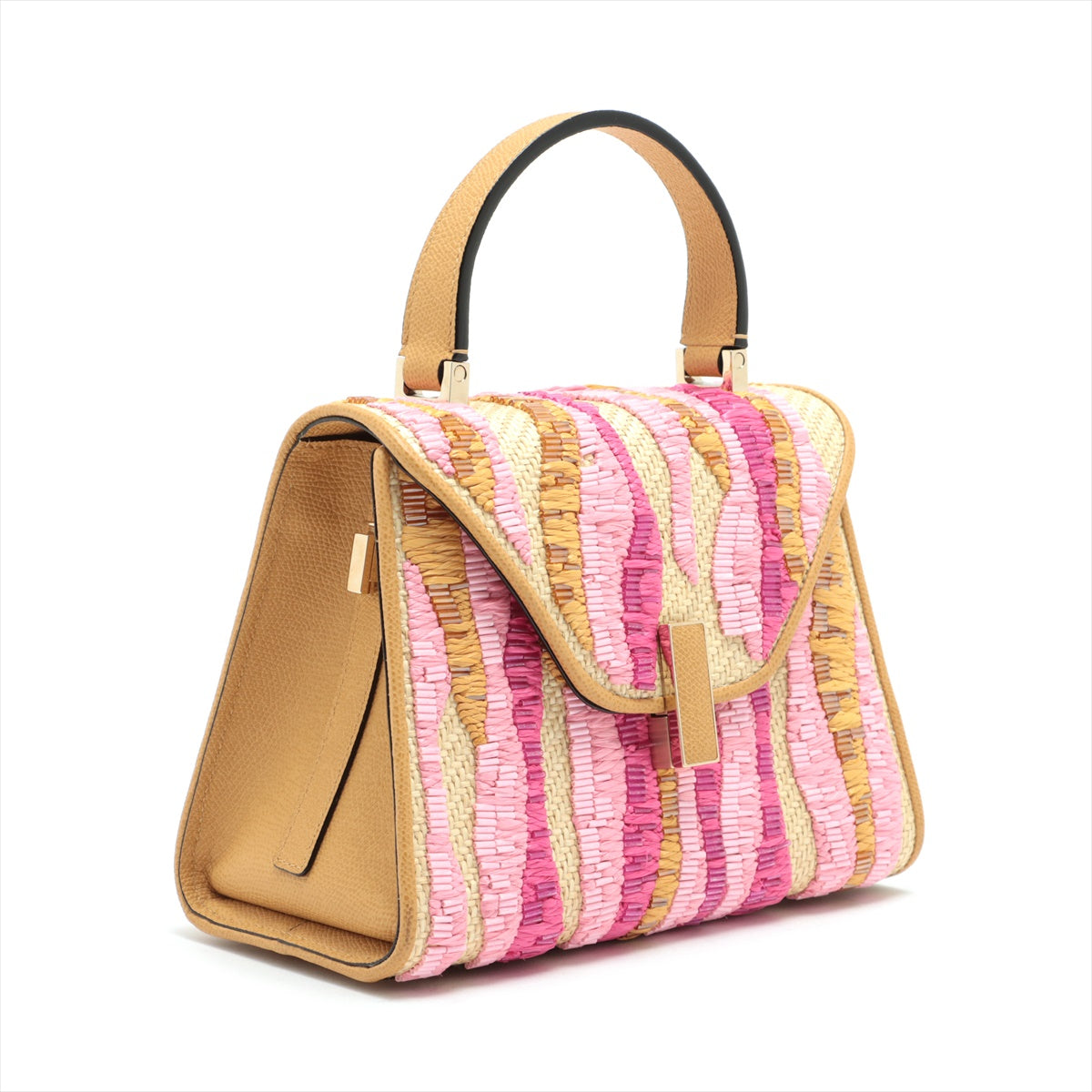 Valextra Iside Mini Raffia x leather 2way handbag Pink 6/10 Bees