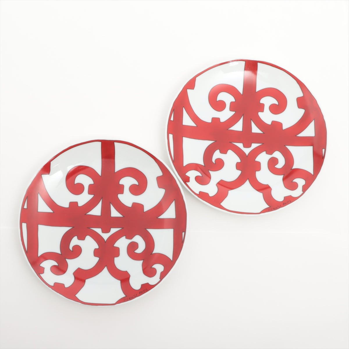 Hermès Guadalquivir Pair plates 17cm Ceramic Red x white