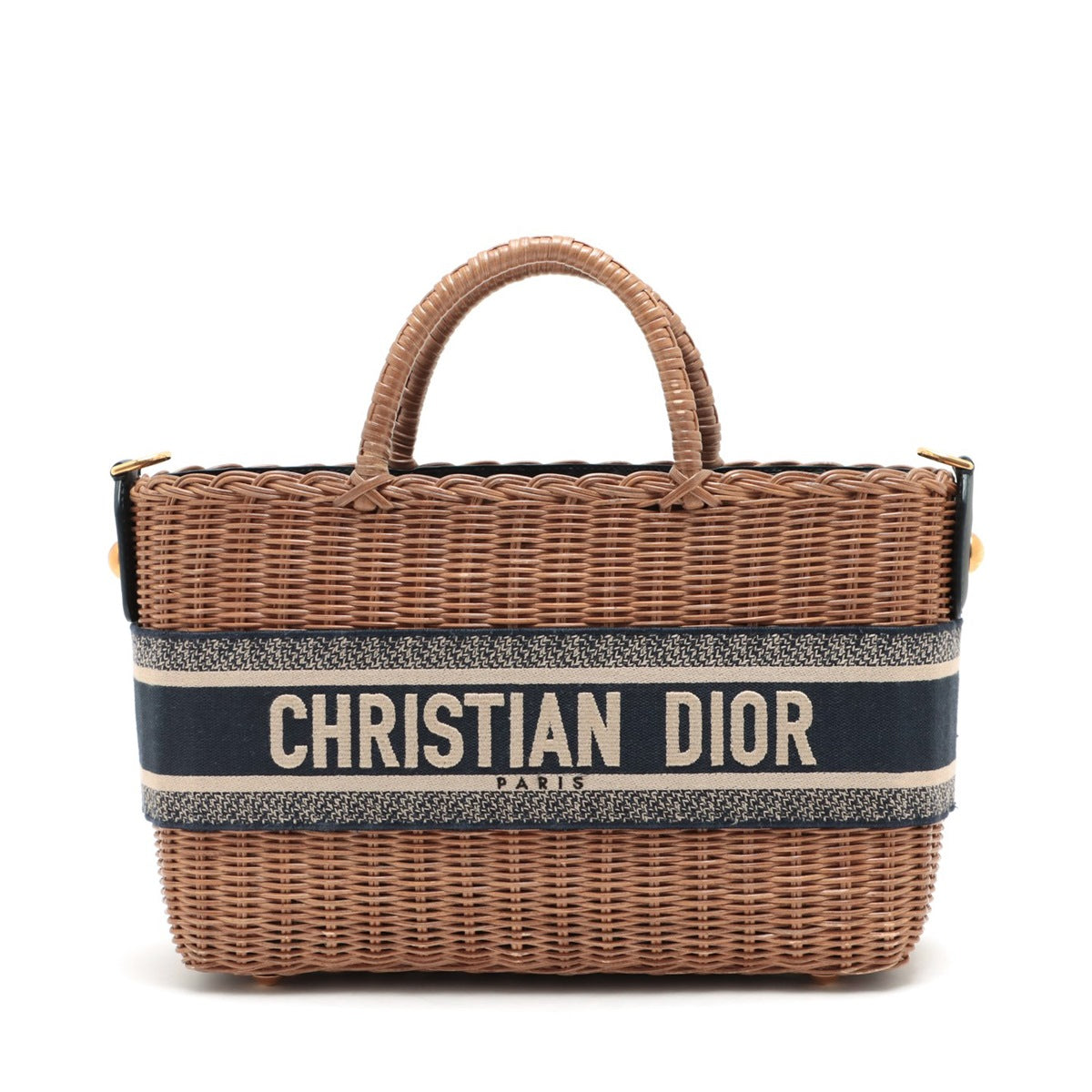 Christian Dior Oblique wicker Rattan Straw bag Navy blue