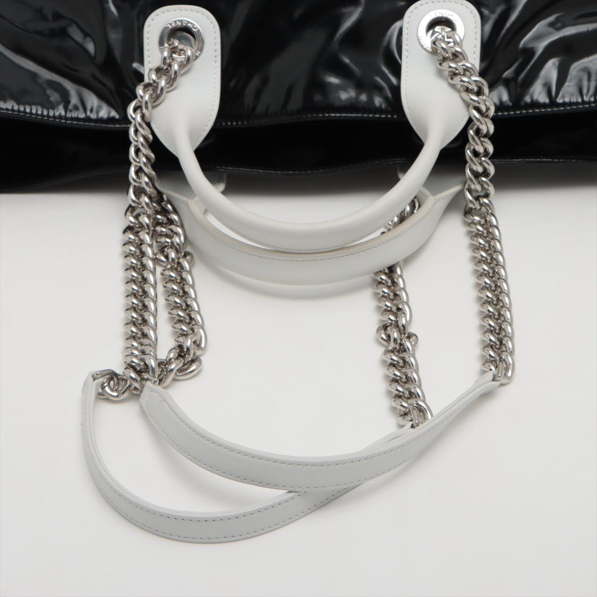 Chanel La Pausa Vinyl × Leather Chain tote bag Black Silver Metal fittings 26XXXXXX