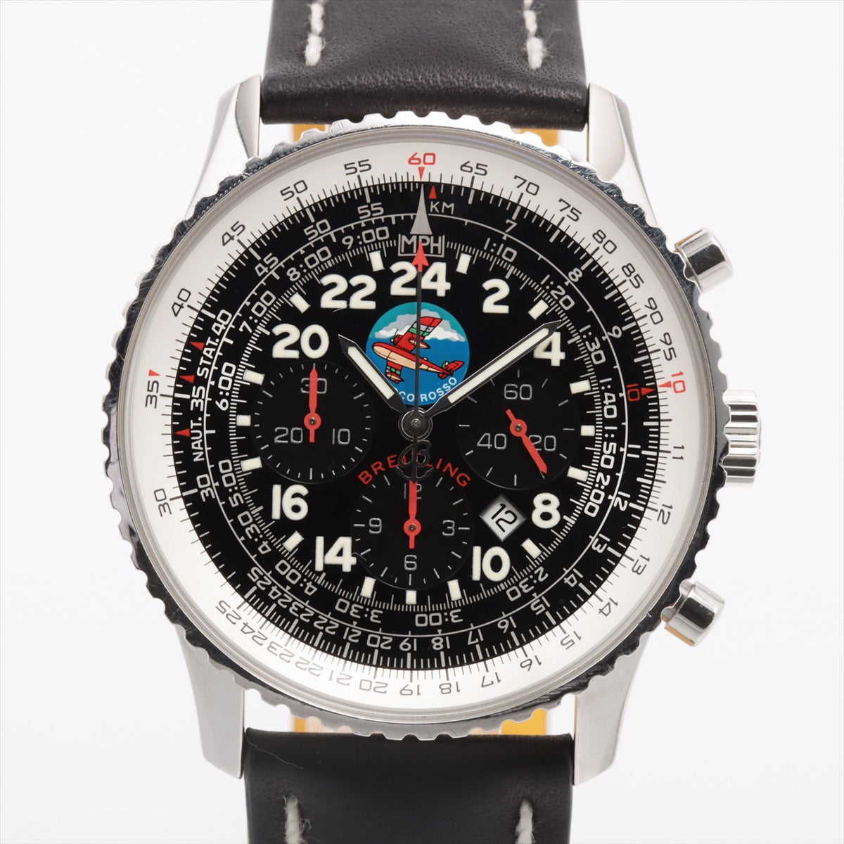 Breitling Navitimer Cosmonaute A22322 SS & Leather AT Black Dial Crimson pig limited edition