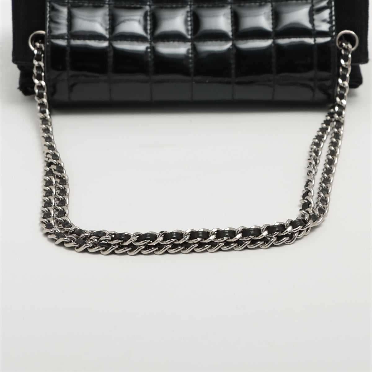 Chanel Chocolate Bar Cotton x patent leather Chain shoulder bag 2.55 Black Silver Metal fittings 6XXXXXX