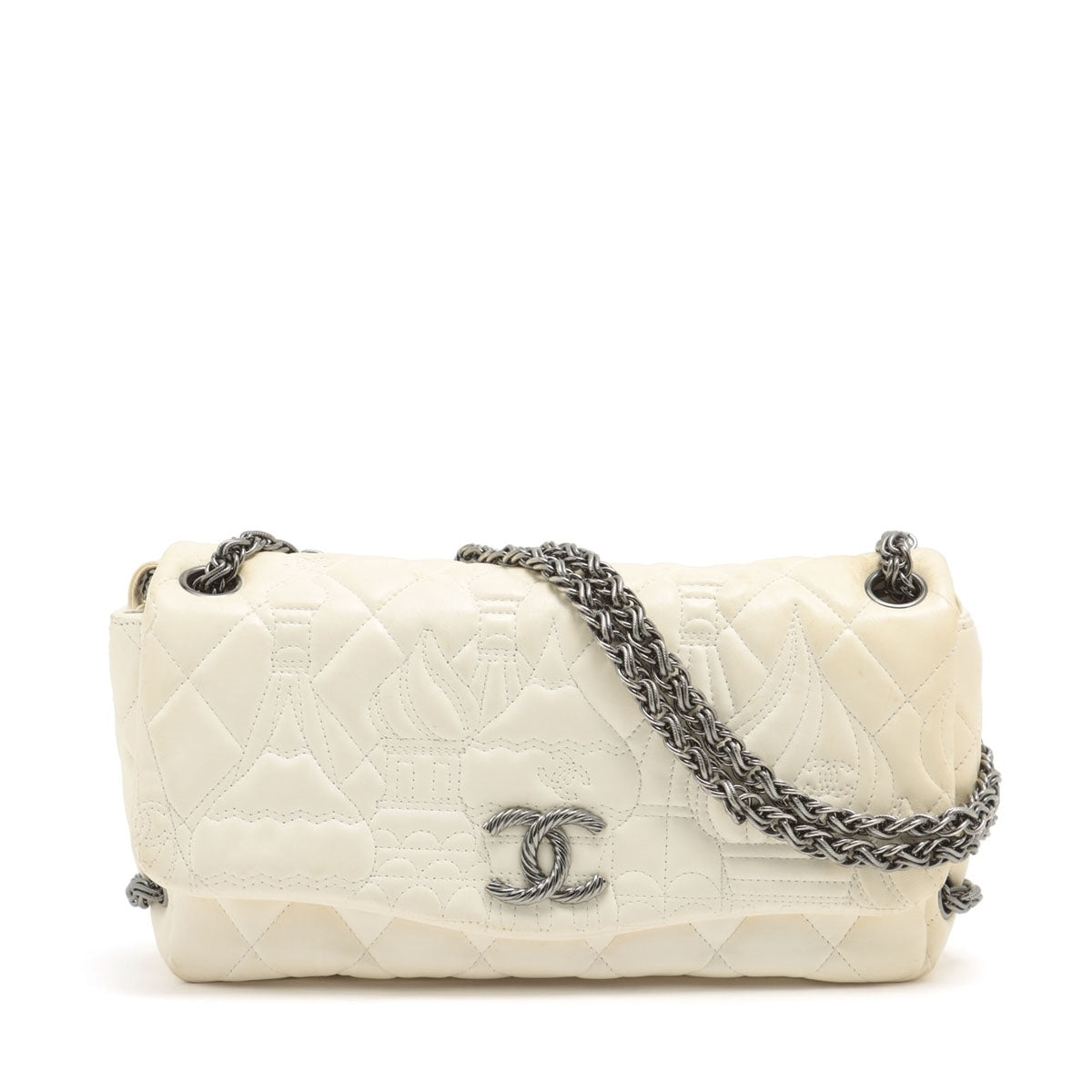 Chanel Matelasse Lambskin Single flap Double chain bag Kremlin palace White Silver Metal fittings 12XXXXXX