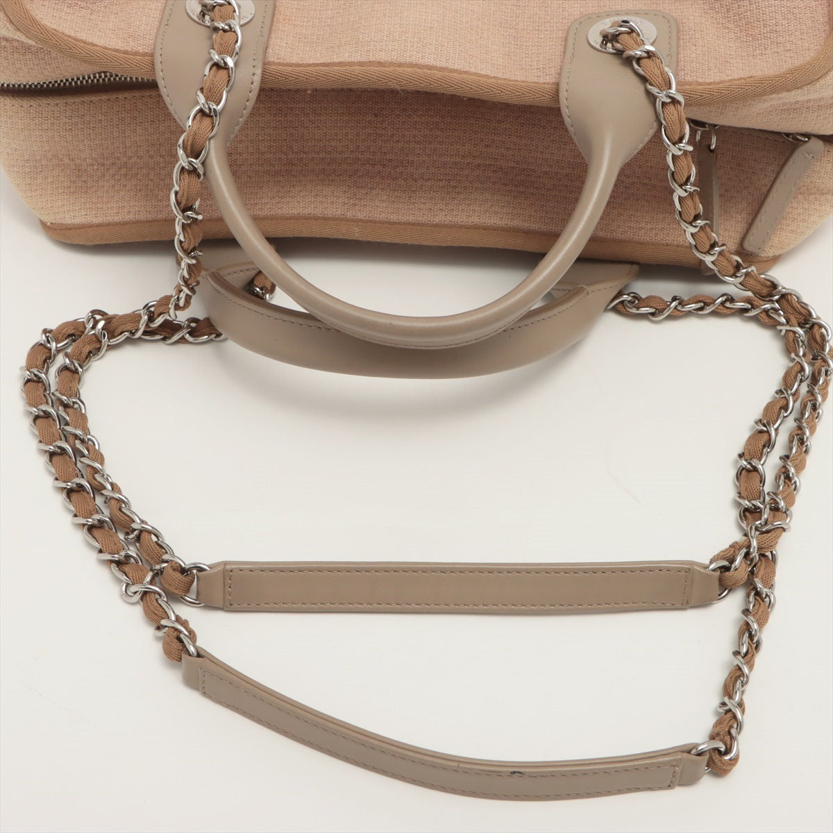 Chanel Deauville Canvas & leather 2way handbag Beige Silver Metal fittings 20XXXXXX