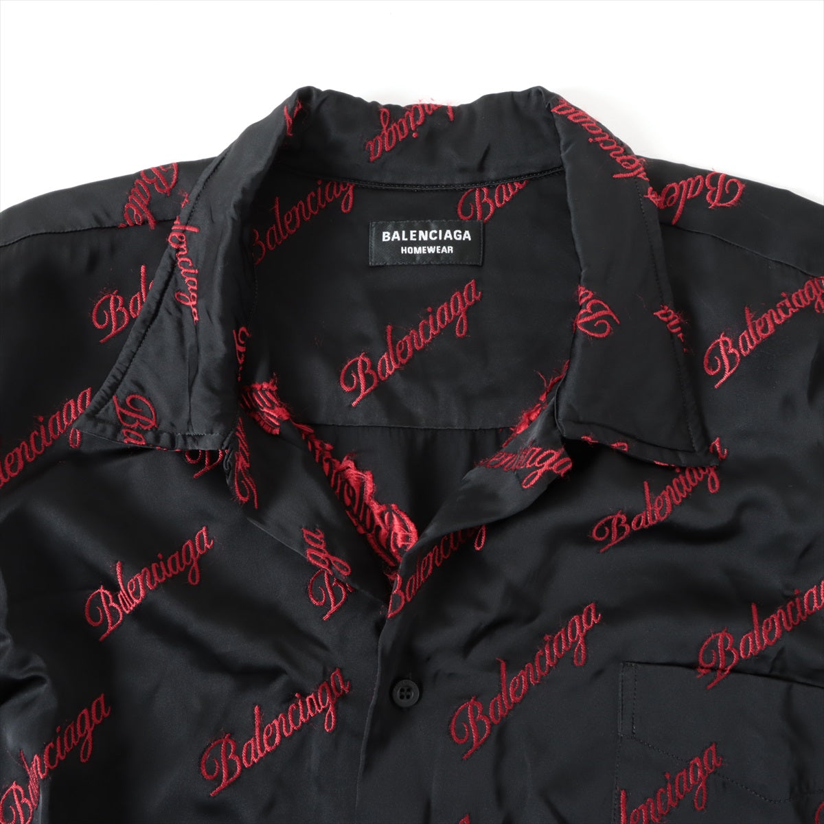 Balenciaga 21SS Cotton & Rayon Shirt 37 Men's Red x Black  658841 homewear script logo
