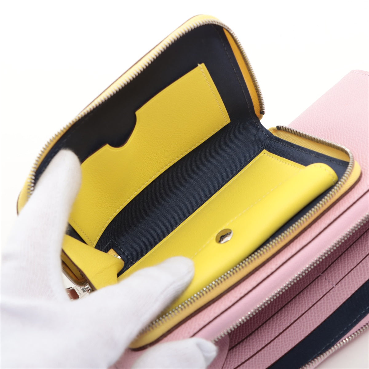 Hermès Nouveau to go Box Calf × Veau Epsom Chain wallet Pink x yellow Silver Metal fittings B: 2023