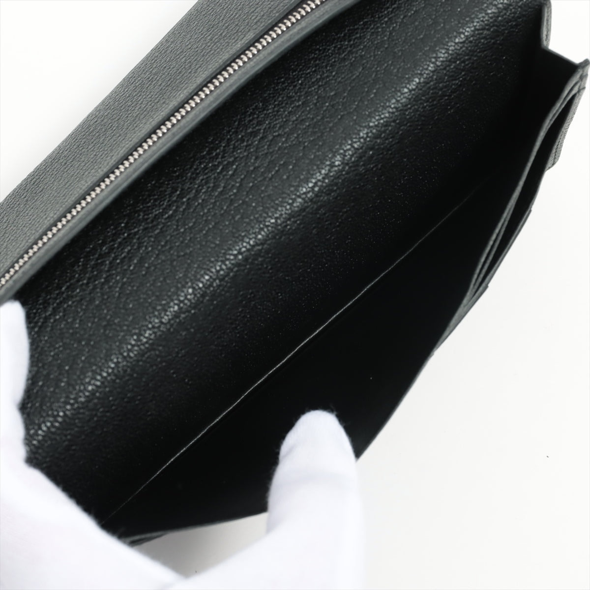 Hermès Bean Souffle Chevre myzore Wallet Black Silver Metal fittings U: 2022