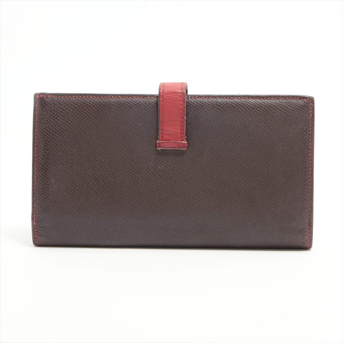 Hermès Bean Souffle Verso Veau Epsom Wallet Red x brown Silver Metal fittings □K: 2007
