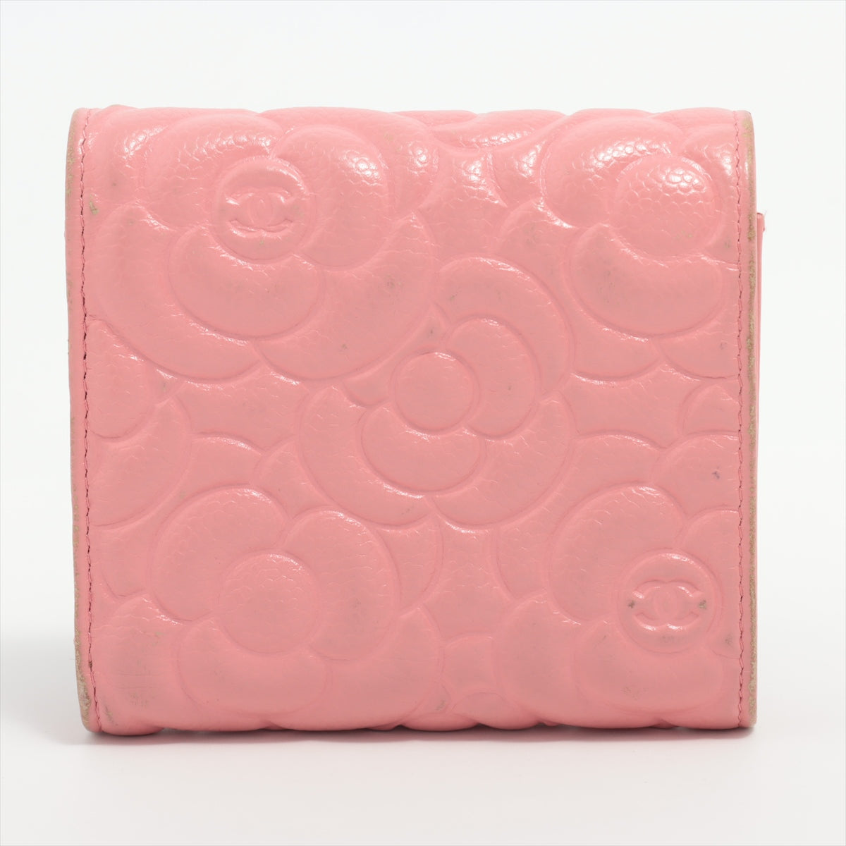 Chanel Camelia Caviarskin Compact Wallet Pink Gold Metal fittings 29th