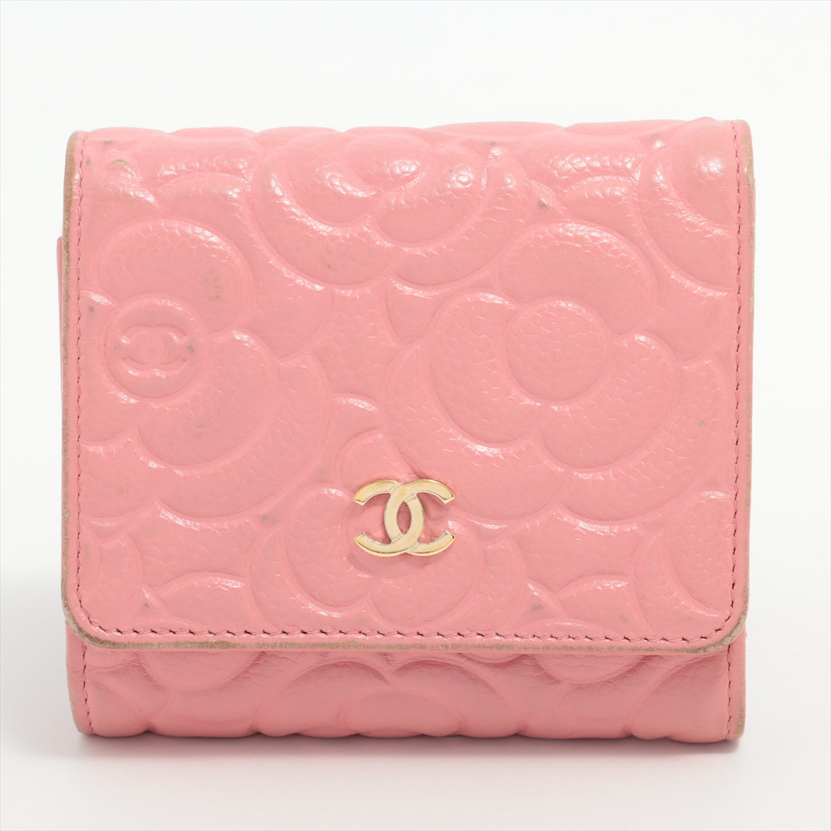 Chanel Camelia Caviarskin Compact Wallet Pink Gold Metal fittings 29th