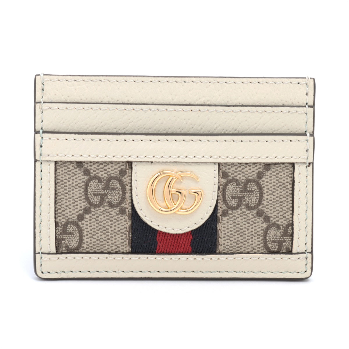 Gucci GG Supreme 523159 PVC & leather Card Case Beige