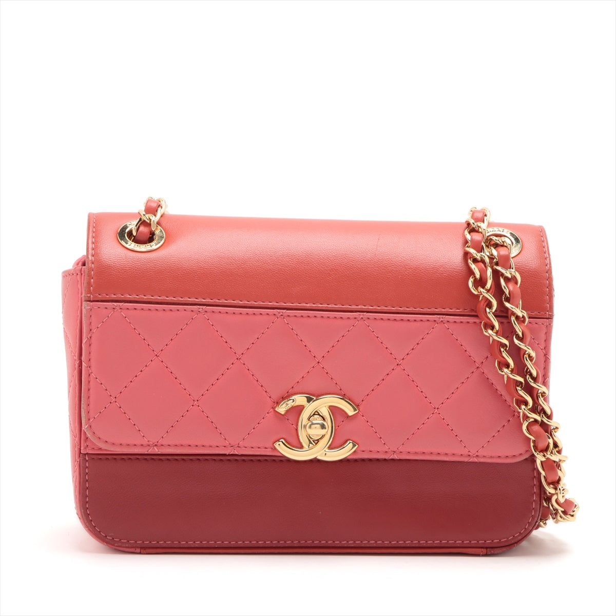 Chanel Matelasse Lambskin Chain shoulder bag Red x pink Gold Metal fittings 28th