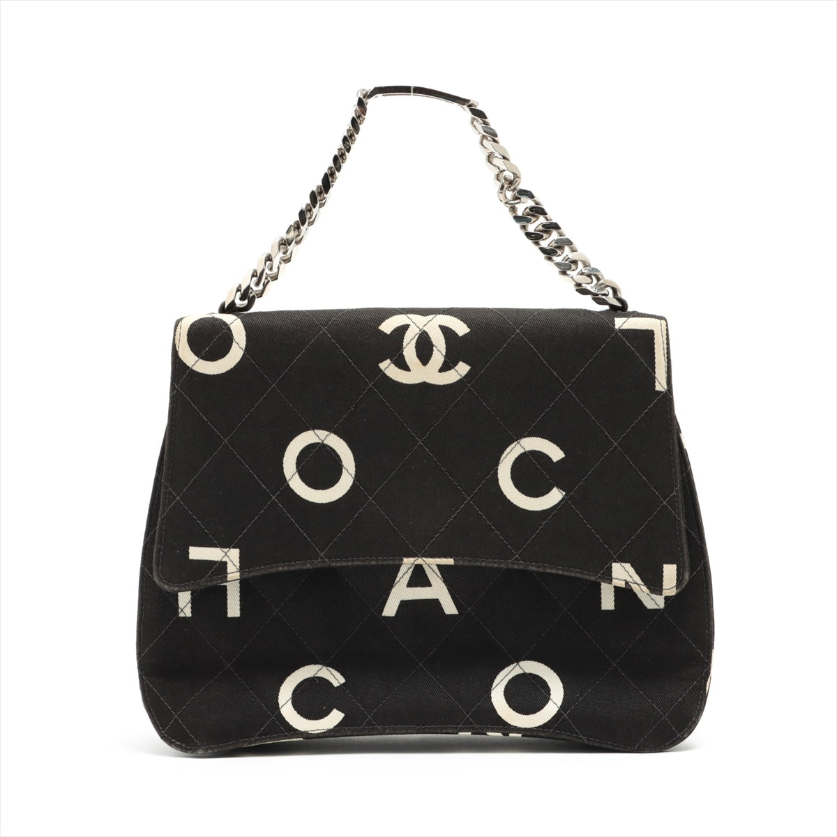 Chanel Coco Mark canvas Chain handbag Black Silver Metal fittings 4XXXXXX