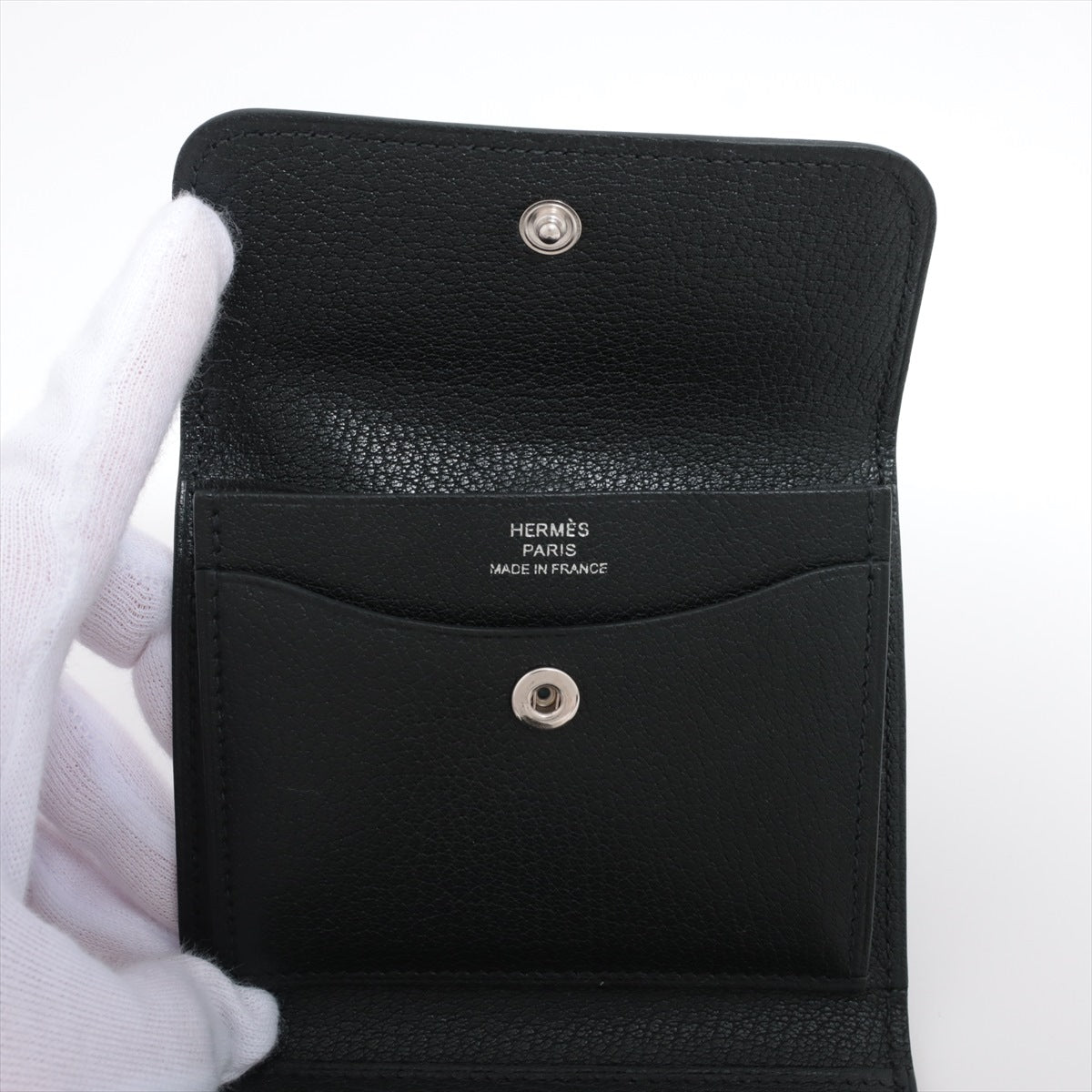 Hermès Ulysse Ever color Compact Wallet Black Silver Metal fittings B: 2023
