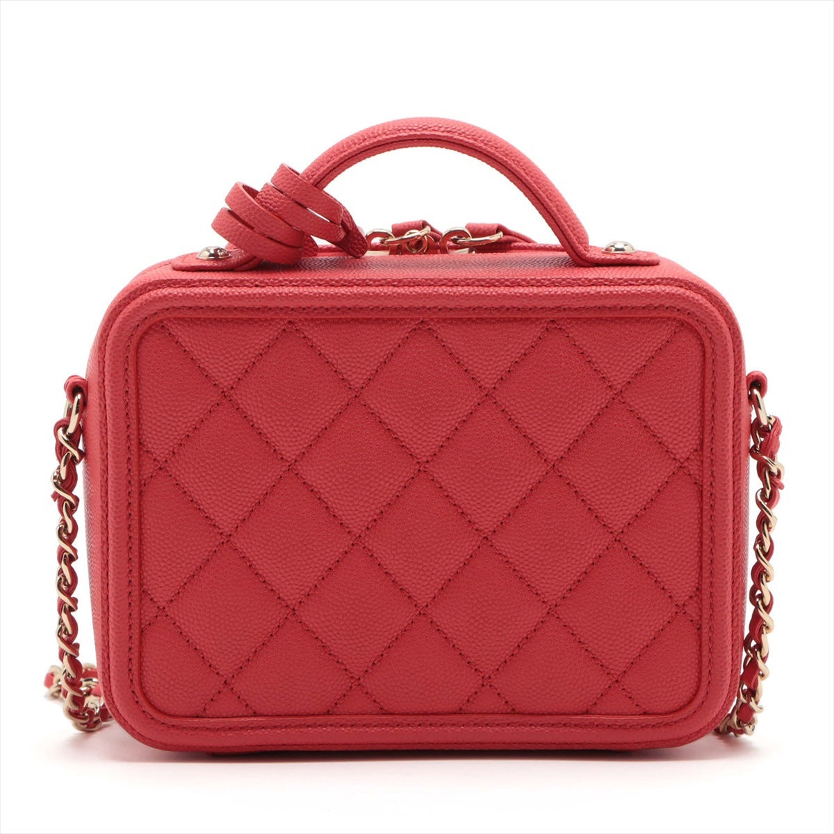 Chanel CC Filigree Caviar Skin 2 Way Handbag Red Gold Metal Fittings 29th