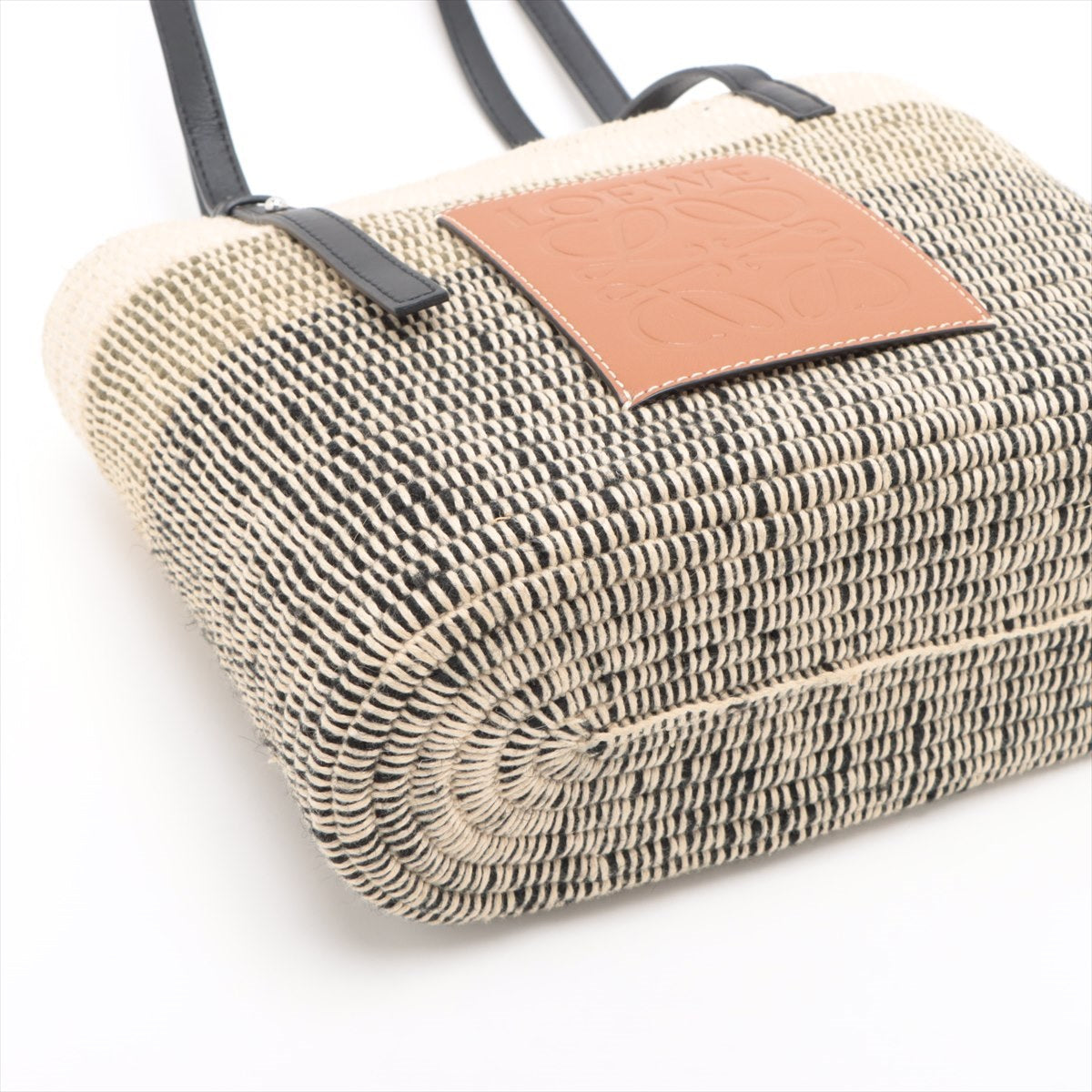 Loewe Anagram square basket small Wool & leather Straw bag black x beige