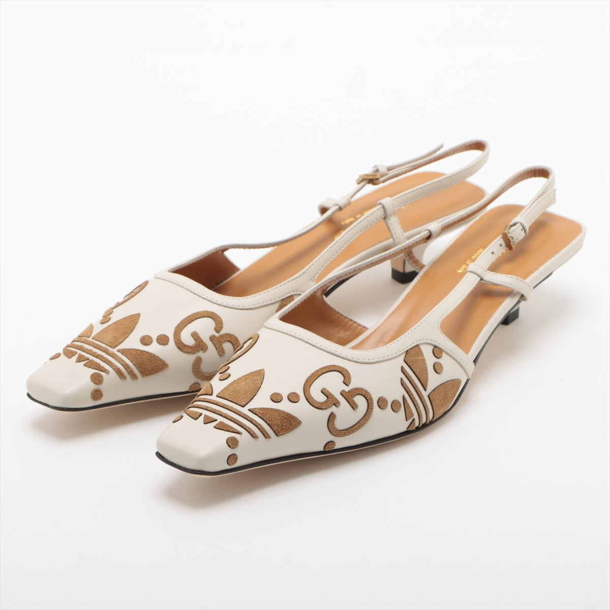 Gucci x adidas Leather Strap Pumps 36 1/2 Ladies' Ivory x brown slingback box sack Replacement lift available