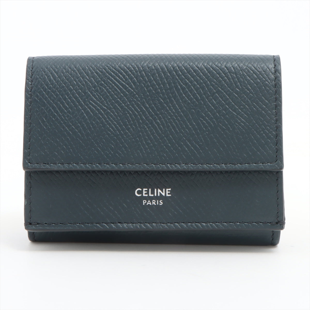 CELINE FOLDED Compact Wallet Leather Wallet Navy blue