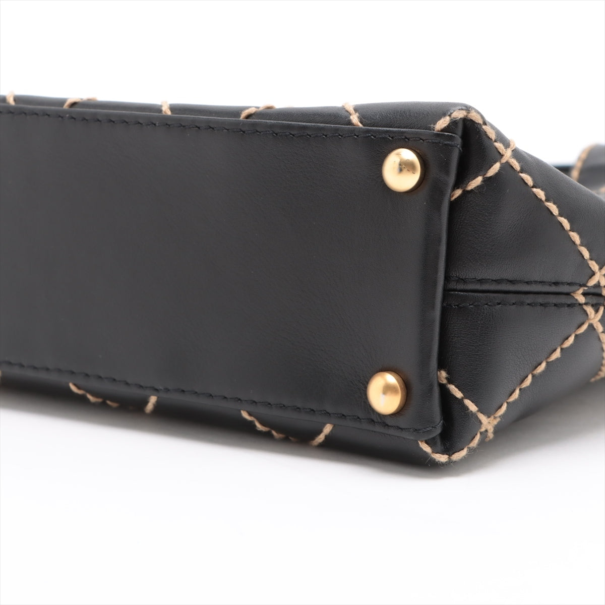 Chanel Wild Stitch Leather Hand bag Black matte gold hardware 7XXXXXX