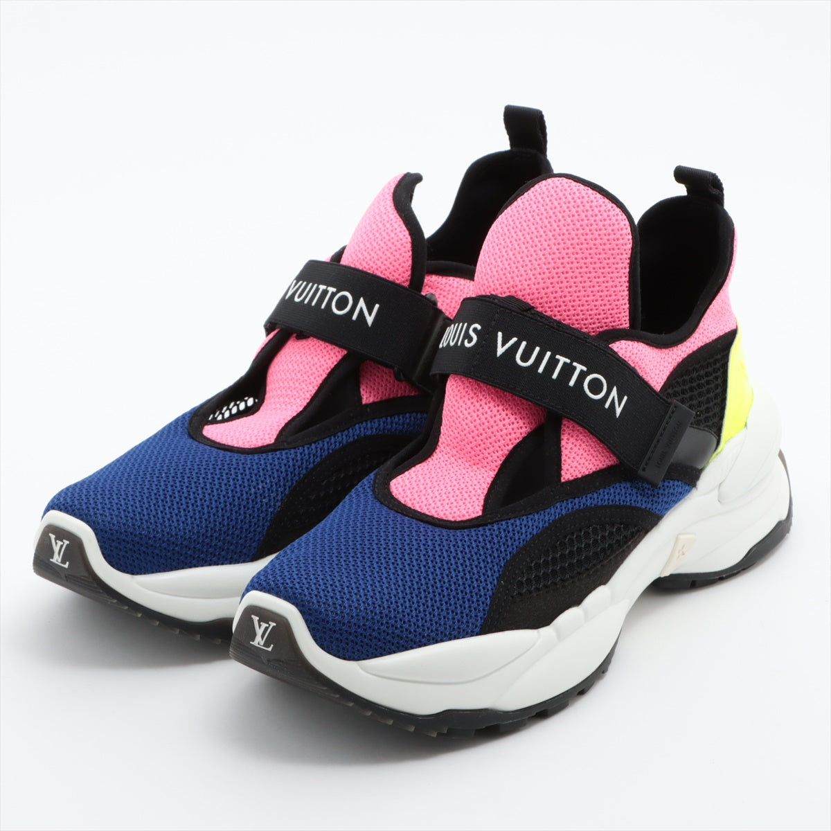 Louis Vuitton Run 55 line 22 years Leather x mesh Sneakers 40 Ladies' Multicolor GO0212