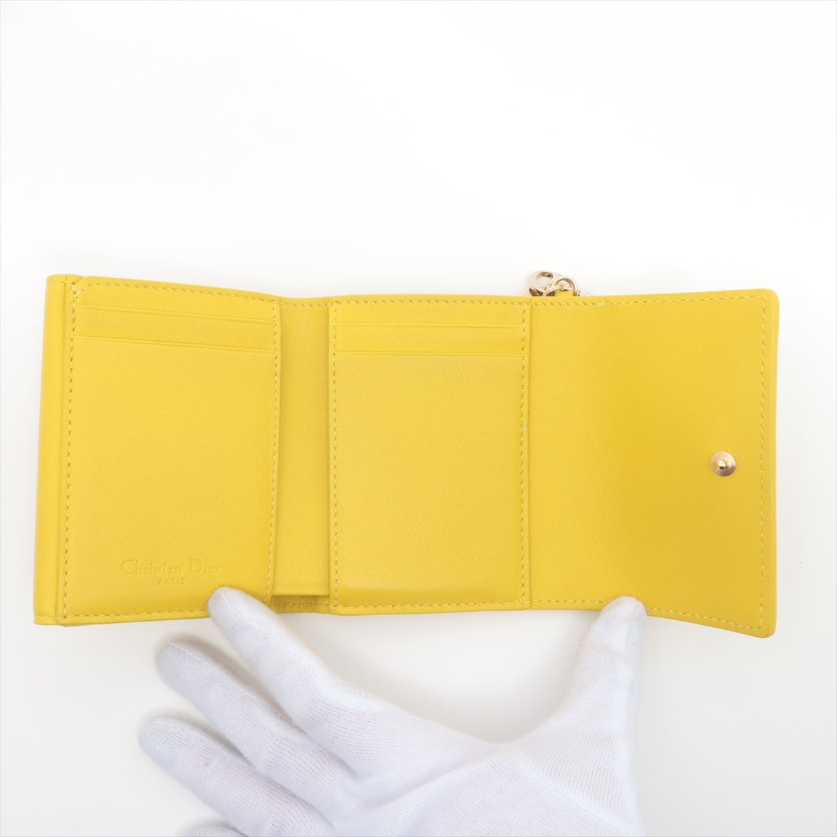 DIOR Lady Dior Cannage Leather Compact Wallet Yellow