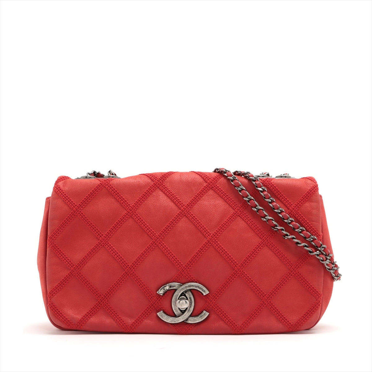 Chanel Matelasse Calfskin Single flap Double chain bag Red Black x silver hardware 17XXXXXX