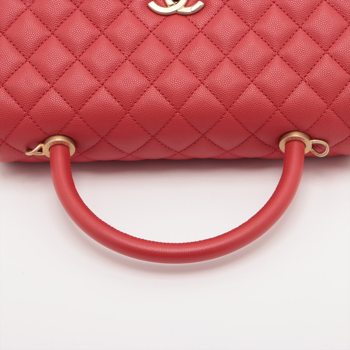 Chanel Coco Handle Caviar Skin 2 Way Handbag Red Gold Metal Fittings 27th