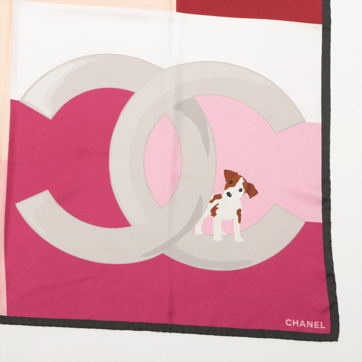 Chanel Icon Scarf Silk Pink x gray Clover Cambon camellia  Coco Mark