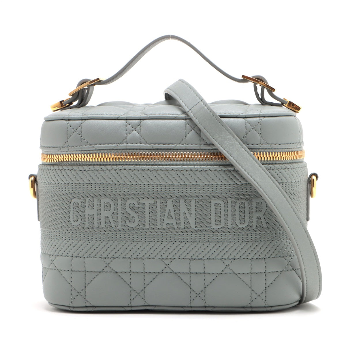 Christian Dior Cannage Leather 2 WAY VANITY BAG Gray