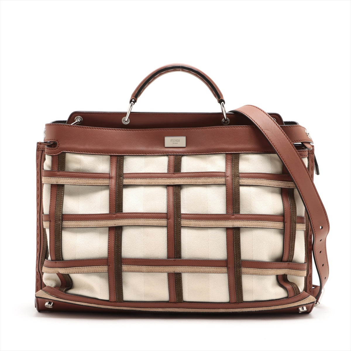 Fendi Peek-a-boo Iconic essential Canvas & leather 2way handbag Brown 7VA476