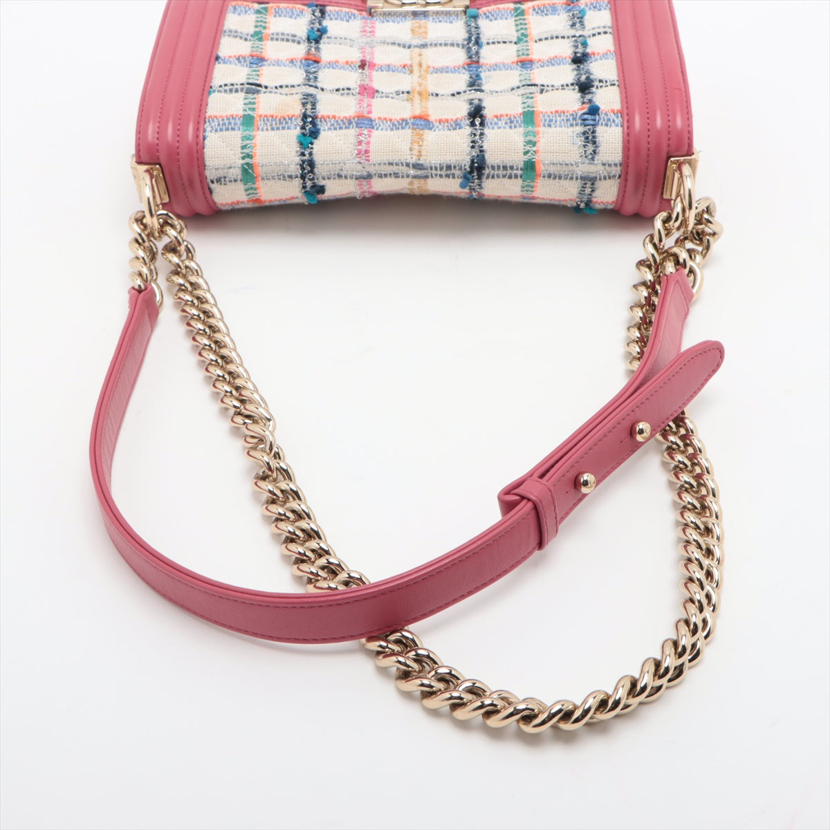Chanel Boy Chanel Lambskin & tweed Chain shoulder bag Pink Silver Metal fittings 26XXXXXX