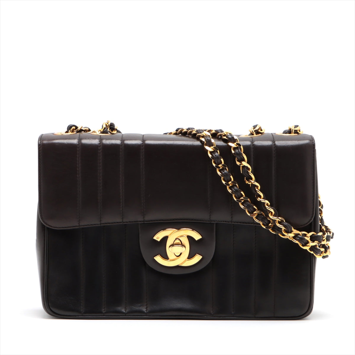 Chanel Deca Mademoiselle Lambskin Single flap Double chain bag Black Gold Metal fittings 3XXXXXX