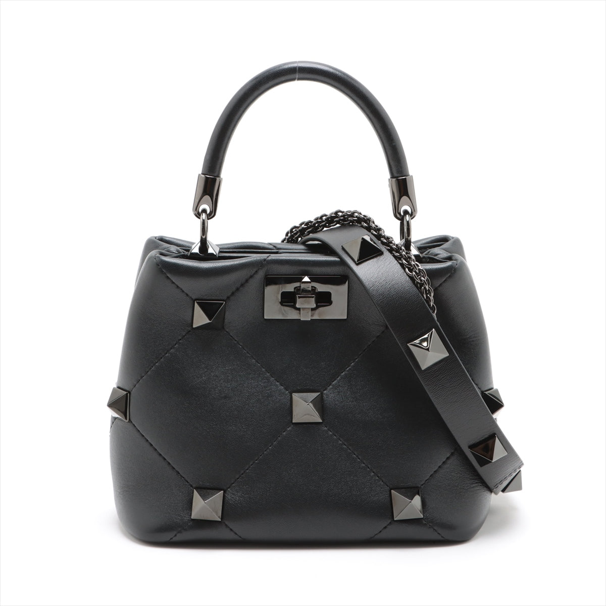 Valentino Garavani Roman studs leather x studs 2way handbag Black