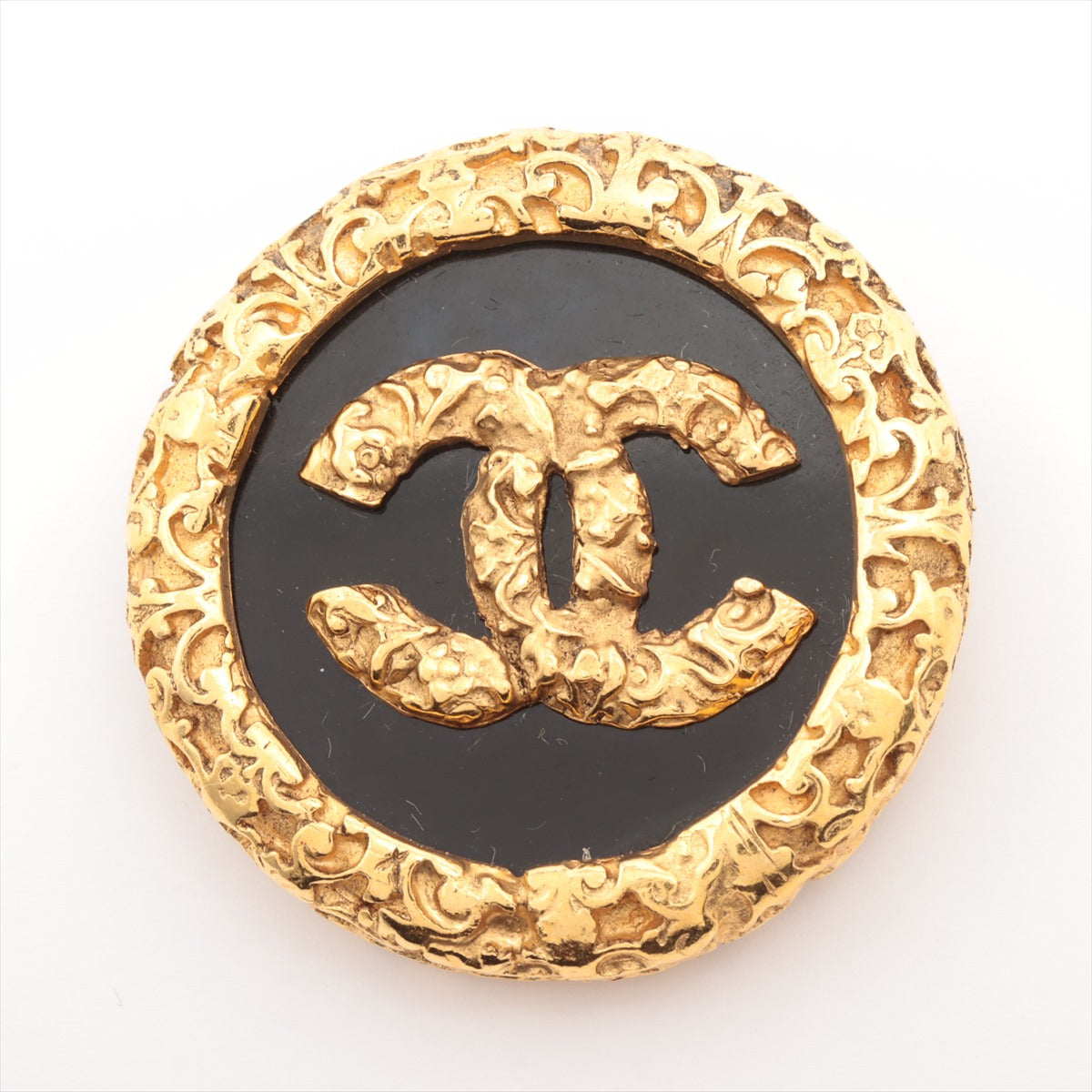 Chanel Coco Mark 93A Brooch GP gold×black Arabesque pattern