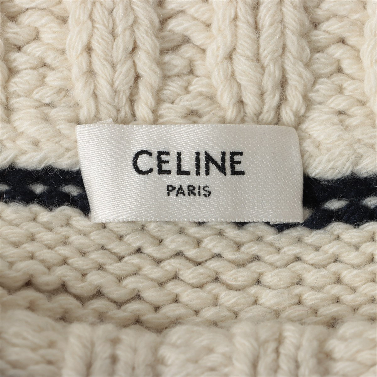 CELINE Cashmere Knit M Ladies' White  2AJ94597V boat neck borders stripes