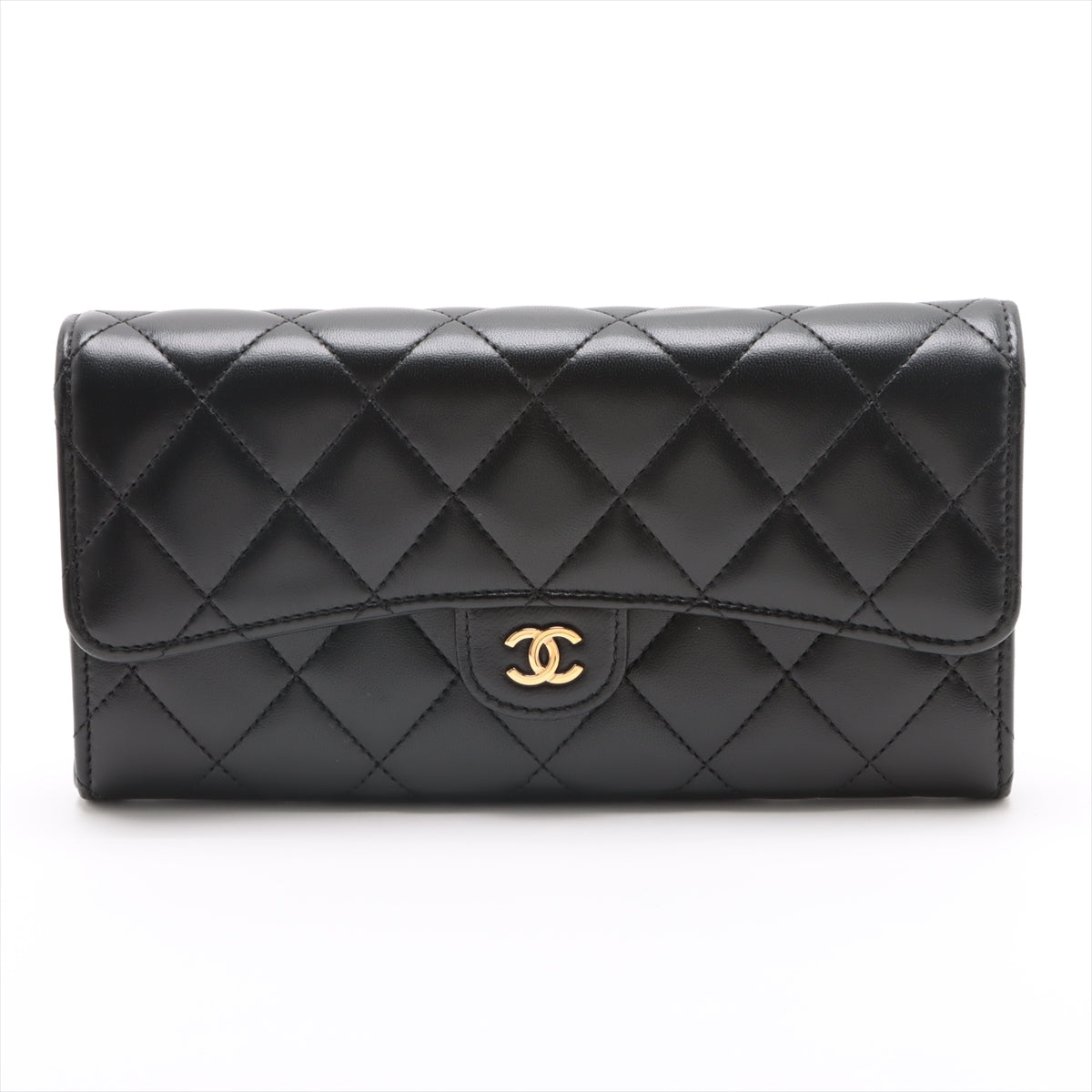 Chanel Matelasse Lambskin Wallet Black Gold Metal fittings 24XXXXXX