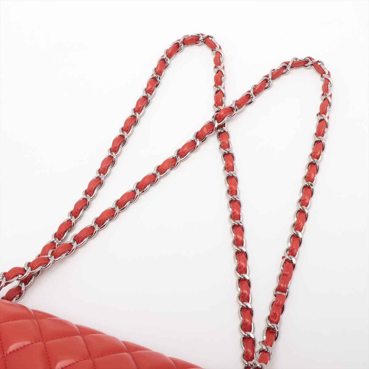 Chanel Big Matelasse Lambskin Double flap Double chain bag Red Silver Metal fittings 15XXXXXX