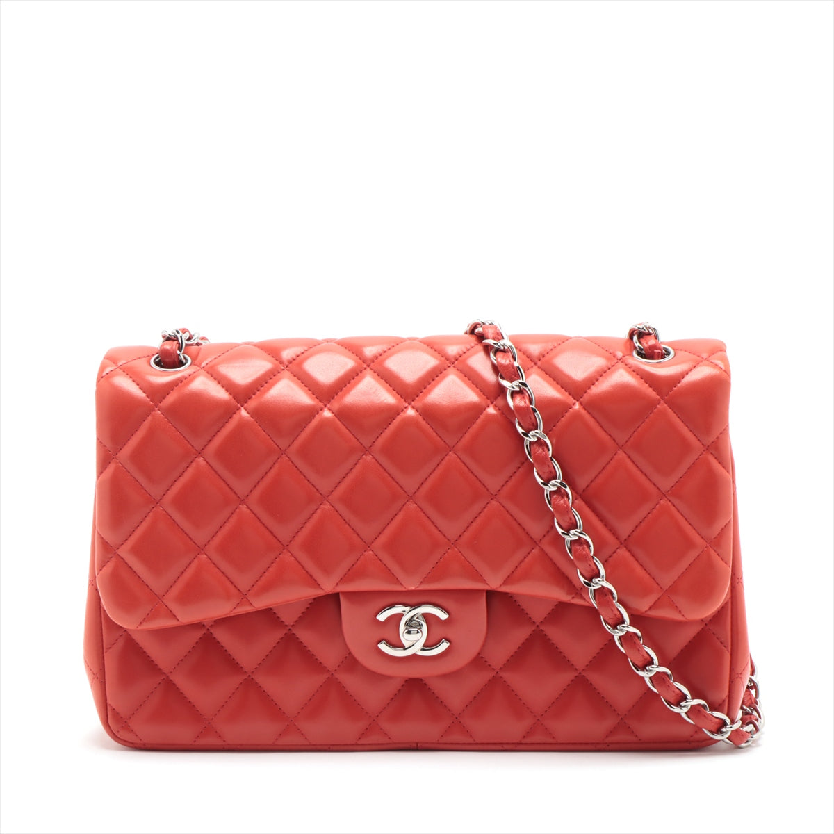 Chanel Big Matelasse Lambskin Double flap Double chain bag Red Silver Metal fittings 15XXXXXX