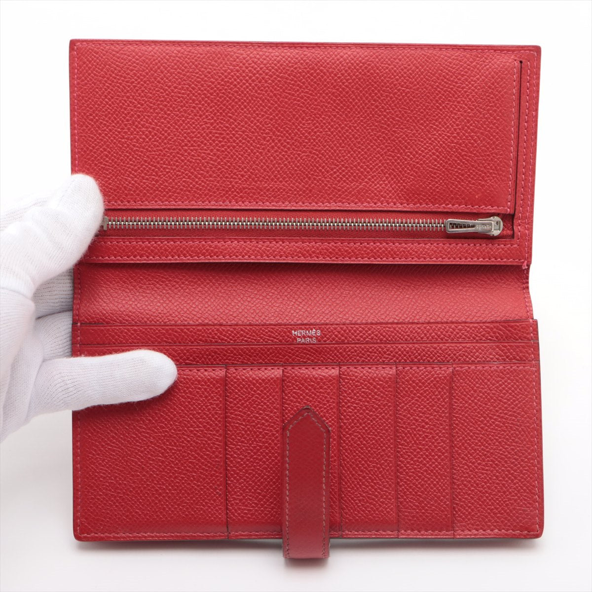 Hermès Bearn Soufflet Veau Epsom Wallet Bordeaux x Red Silver Metal Fittings T:2015